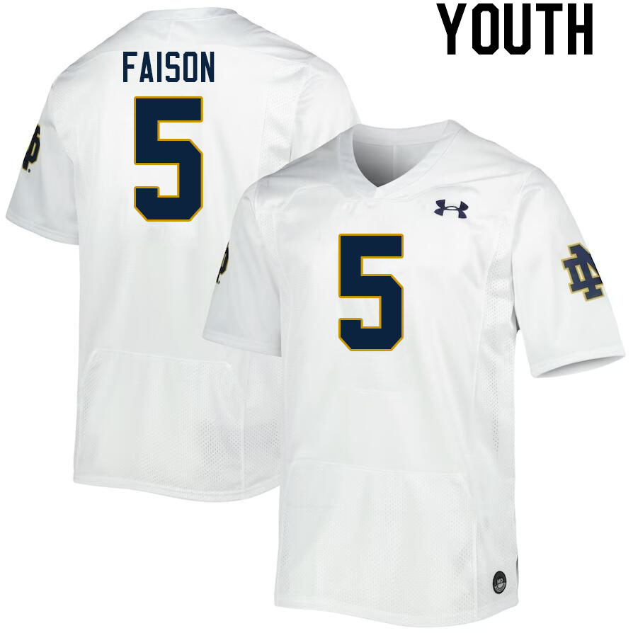 Youth #5 Jordan Faison Notre Dame Fighting Irish College Football Jerseys Stitched-White